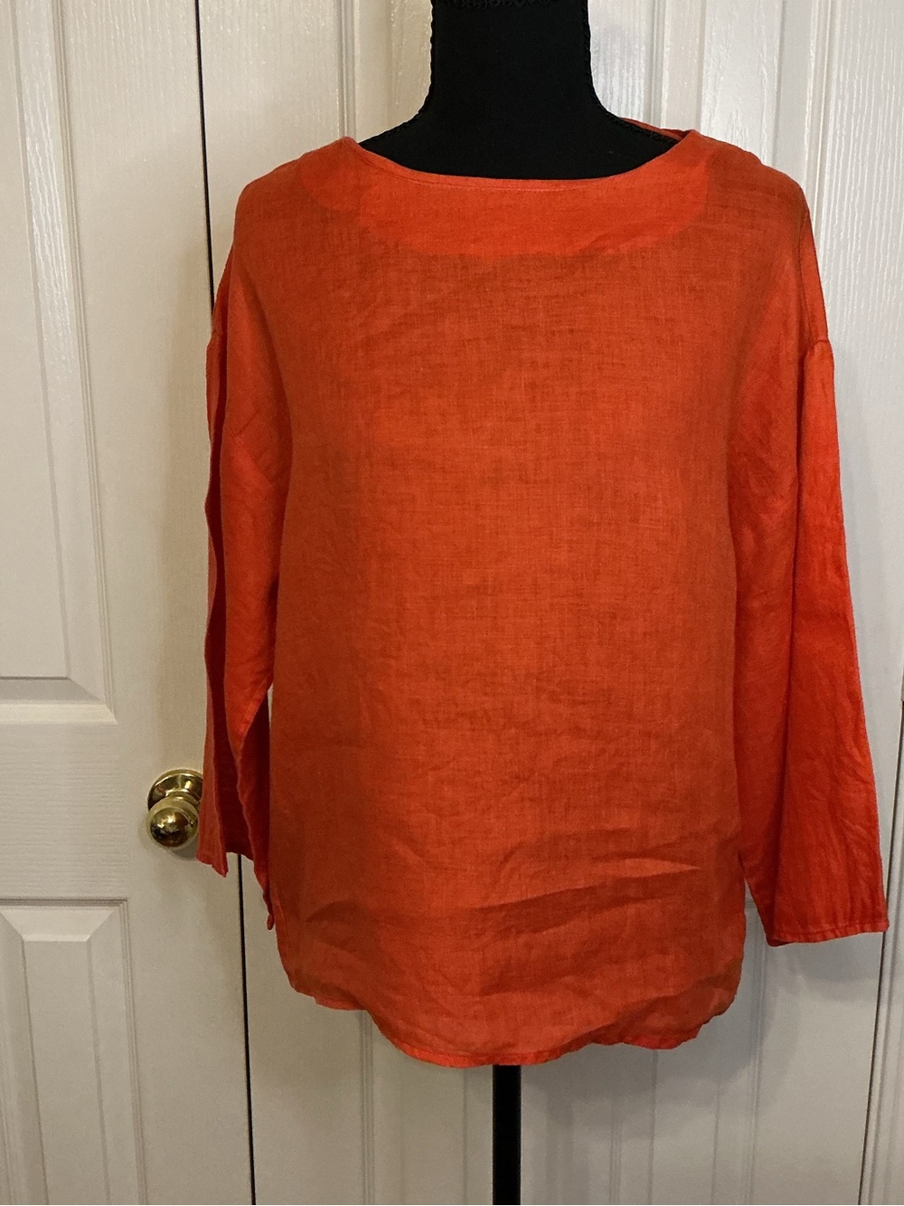 Women's Lightweight Orange Linen Boatneck Top Fabric by Liberty of London Sz M